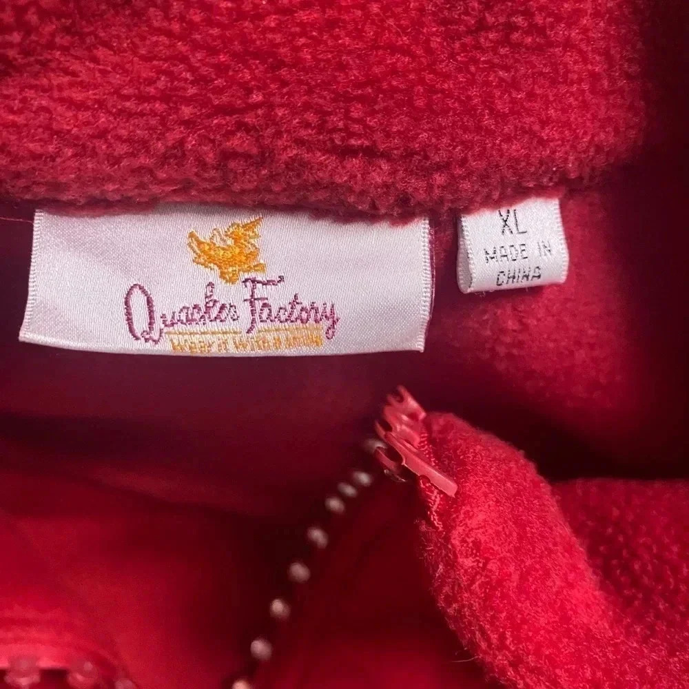 Quacker Factory Fleece Jacket Size XL Red Rhinestones Full Zip Bling - Picture 6 of 8